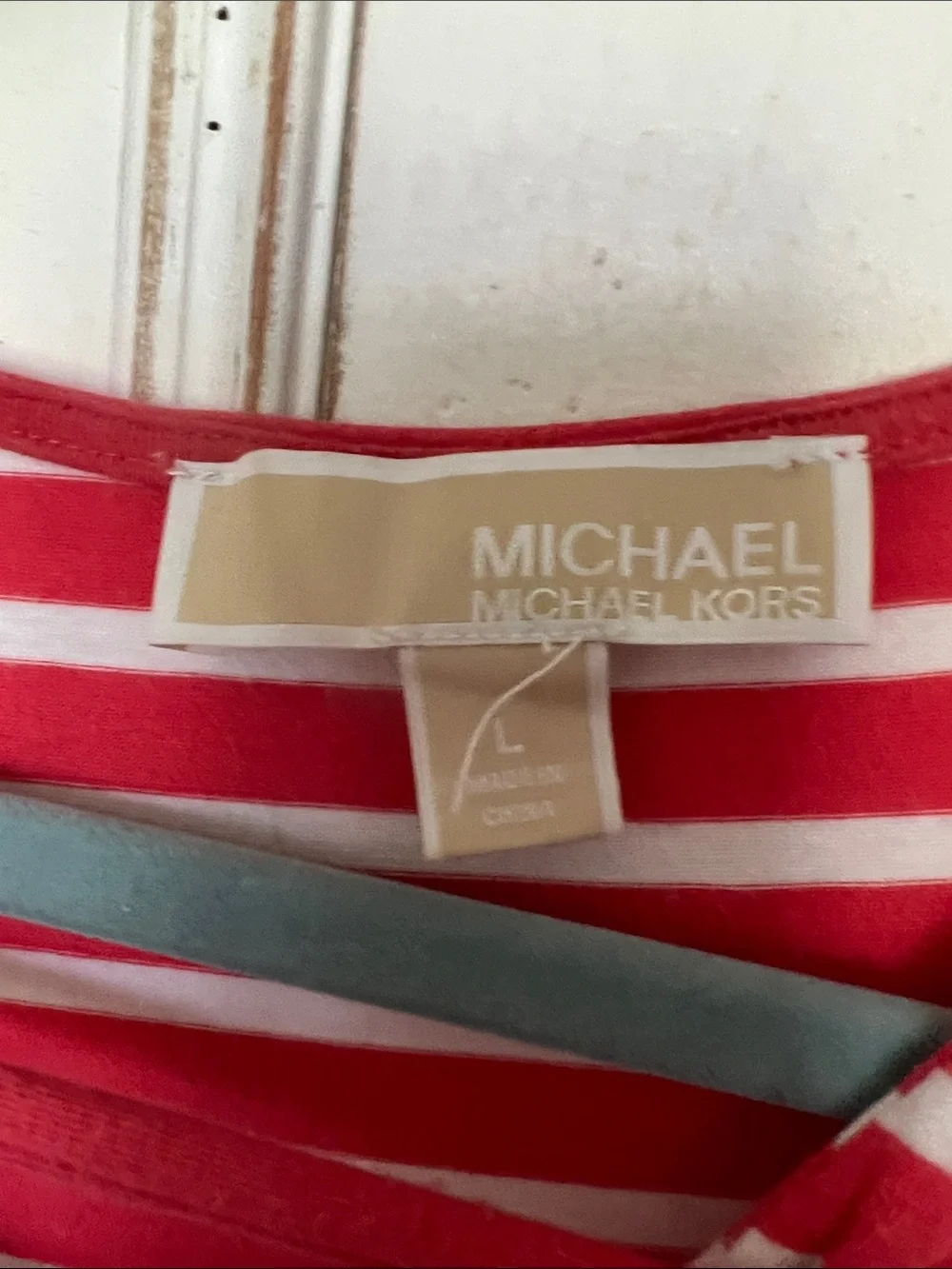 Michael Kors Red and White Striped Lace-Up Tee Dress
